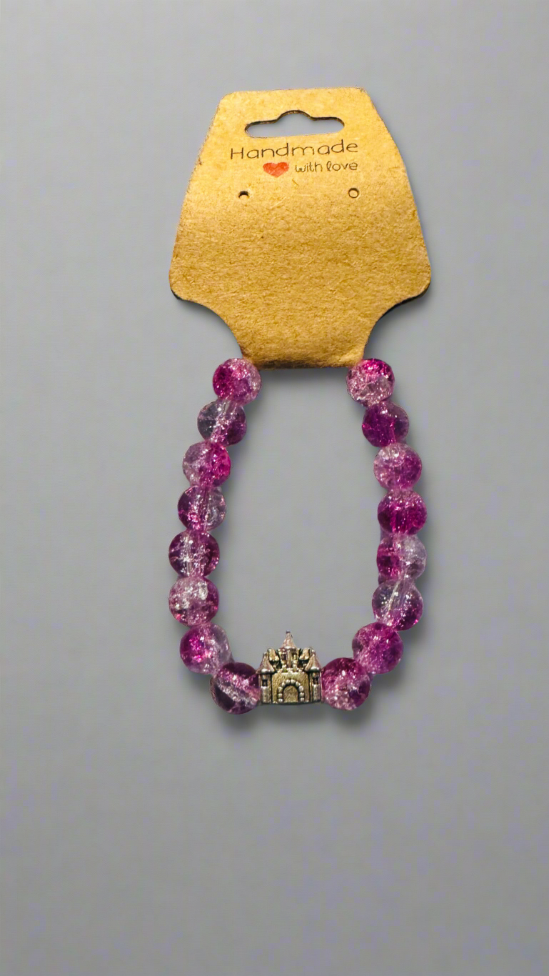 Fairy Tale Castle little Girls Charm Bracelet | Pink Sparkle Princess Jewelry