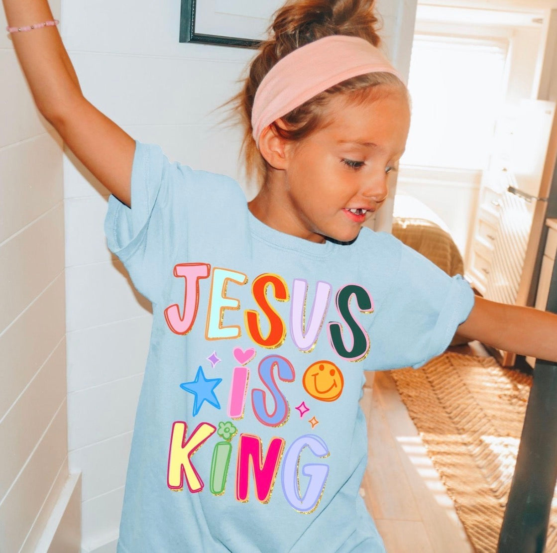 Youth Gildan Softstyle Christian T-Shirt | Jesus Is King | Colorful Kids Faith Tee