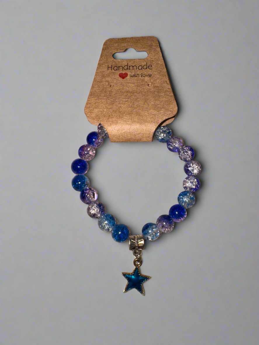 Deep Sea Blue Star Charm Beaded Bracelet