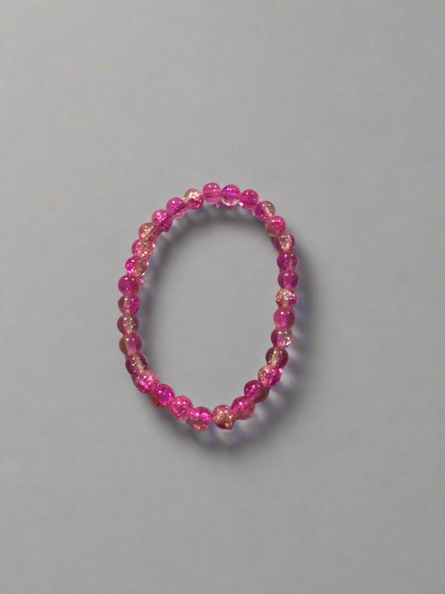 Fuchsia Dream Crackle Bead Stretch Bracelet (small wrist)