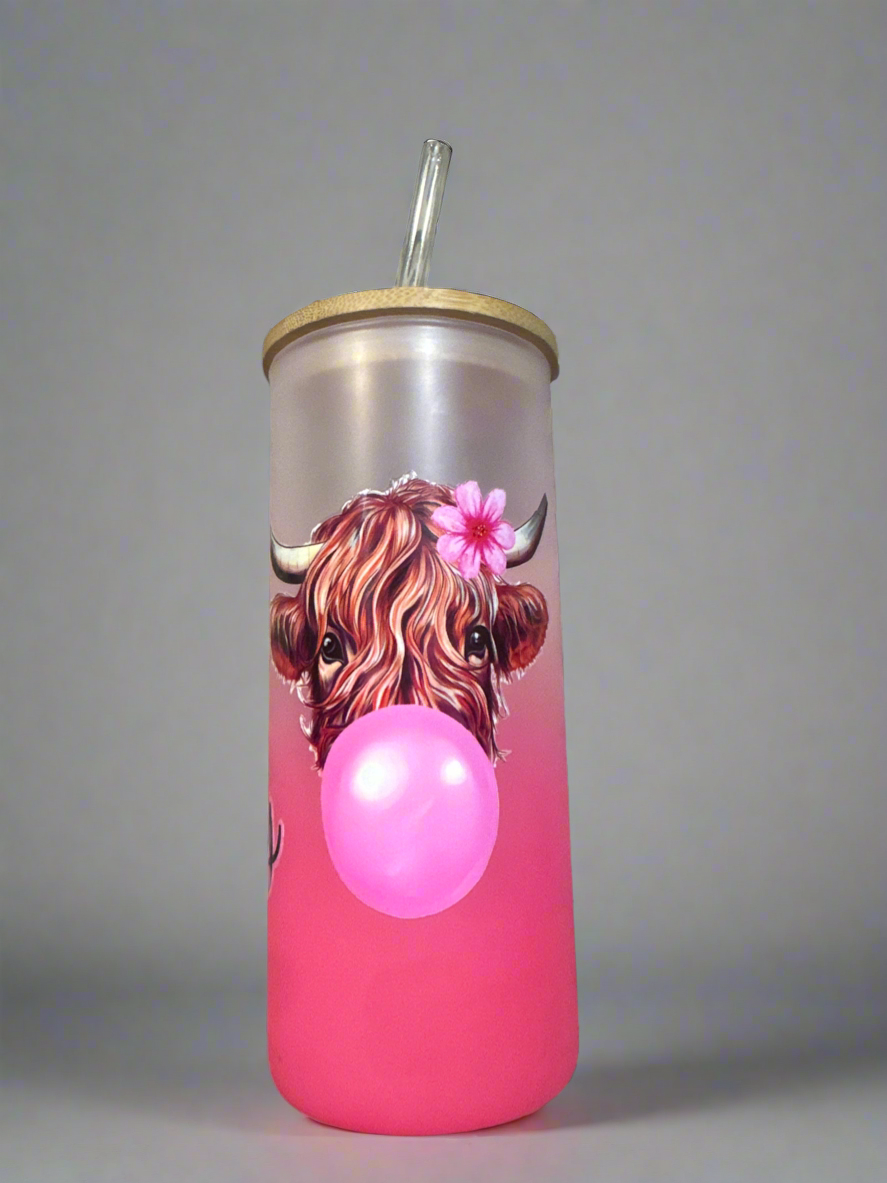"Just A Little Bit Moody" Cow Tumbler with Bamboo Lid & Bubblegum Design