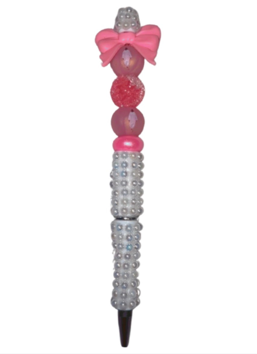 Pink Faith Beaded Ink Pen with Bow