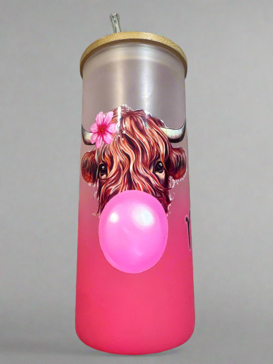"Just A Little Bit Moody" Cow Tumbler with Bamboo Lid & Bubblegum Design