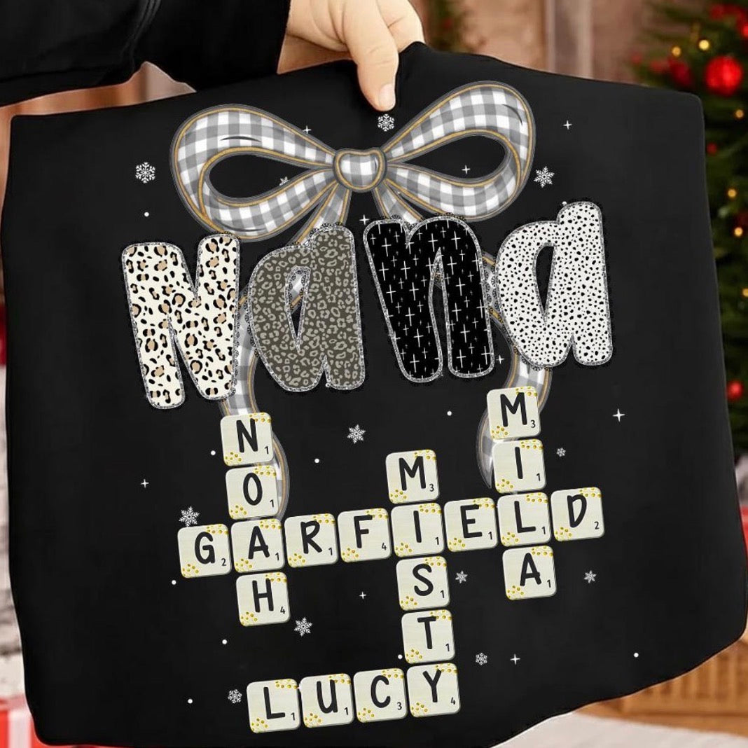 Custom Mom Shirt, Personalized Crossword Shirt, Mama Nana Gigi Shirt, Family Name Shirt, Custom Gift for Mom, Holiday Shirt