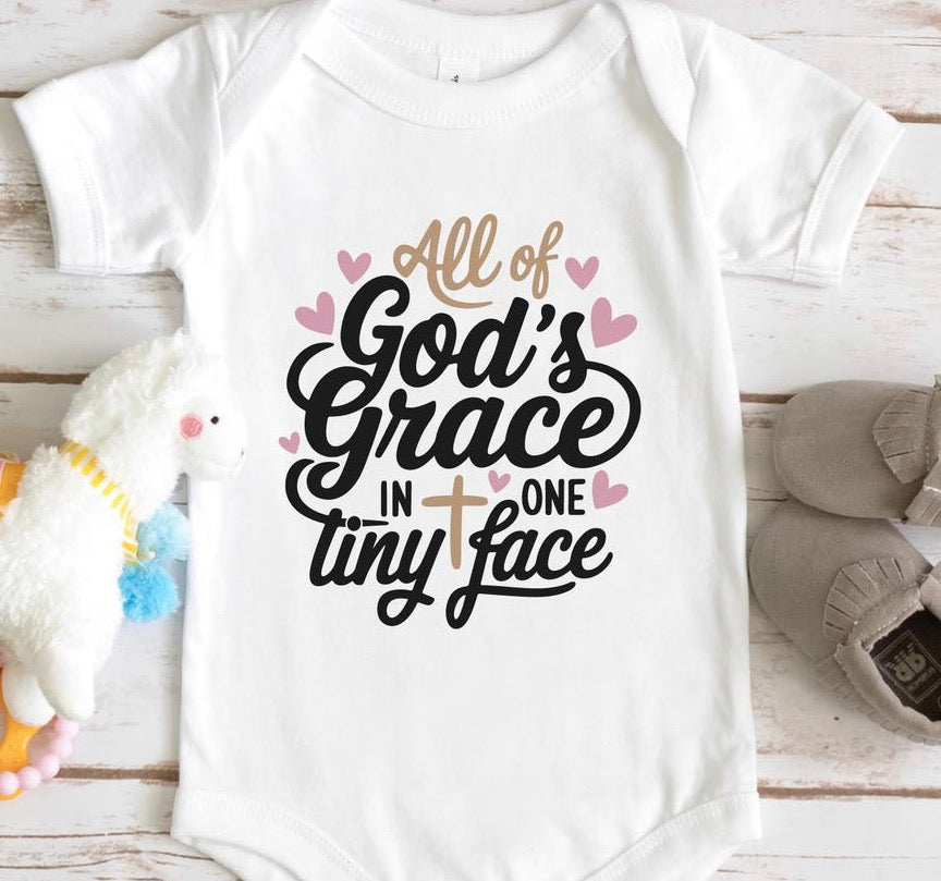 All of God’s Grace in One Tiny Face | Bella + Canvas Triblend Baby Bodysuit | Christian Baby Onesie