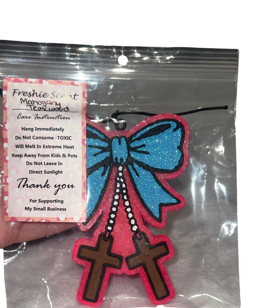 Cross With Bows Freshie Mahogany Teakwood