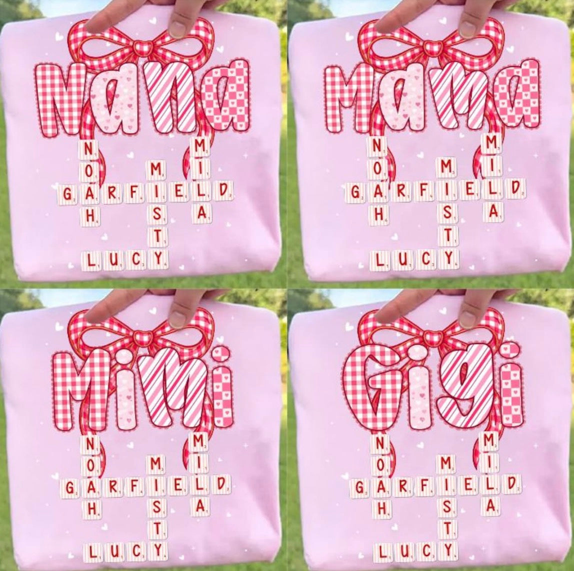 Custom Mama Mimi Gigi Shirt, Personalized Crossword Name Shirt, Mom Grandma Gift, Custom Family Shirt, Boutique Graphic Tee