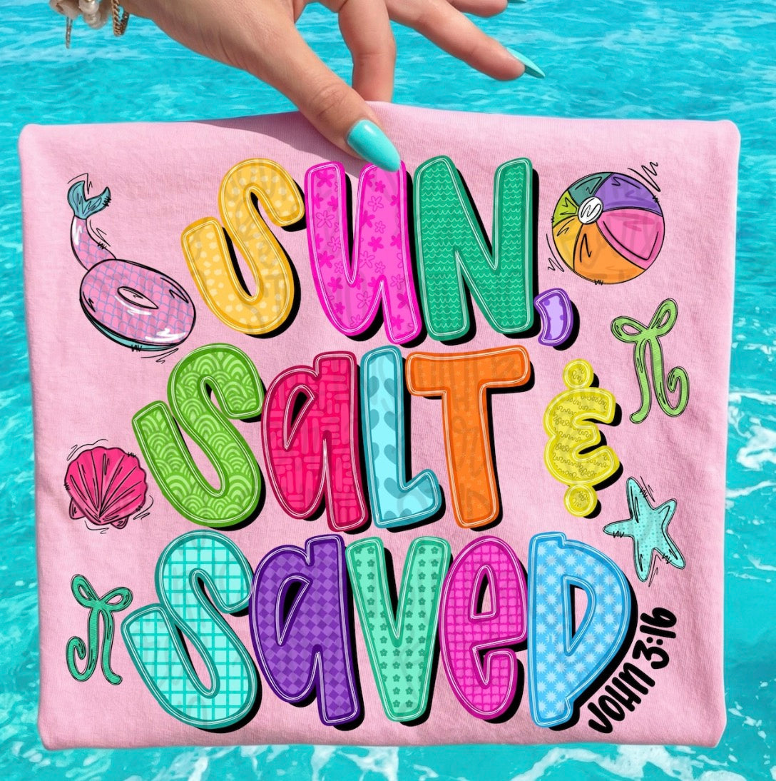 Sun, Salt & Saved | Christian Summer T-Shirt | John 3:16 Faith Tee