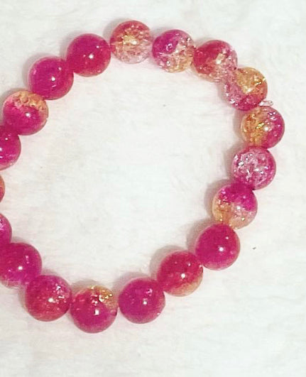 Vibrant Pink & Orange Crackle Bead Bracelets