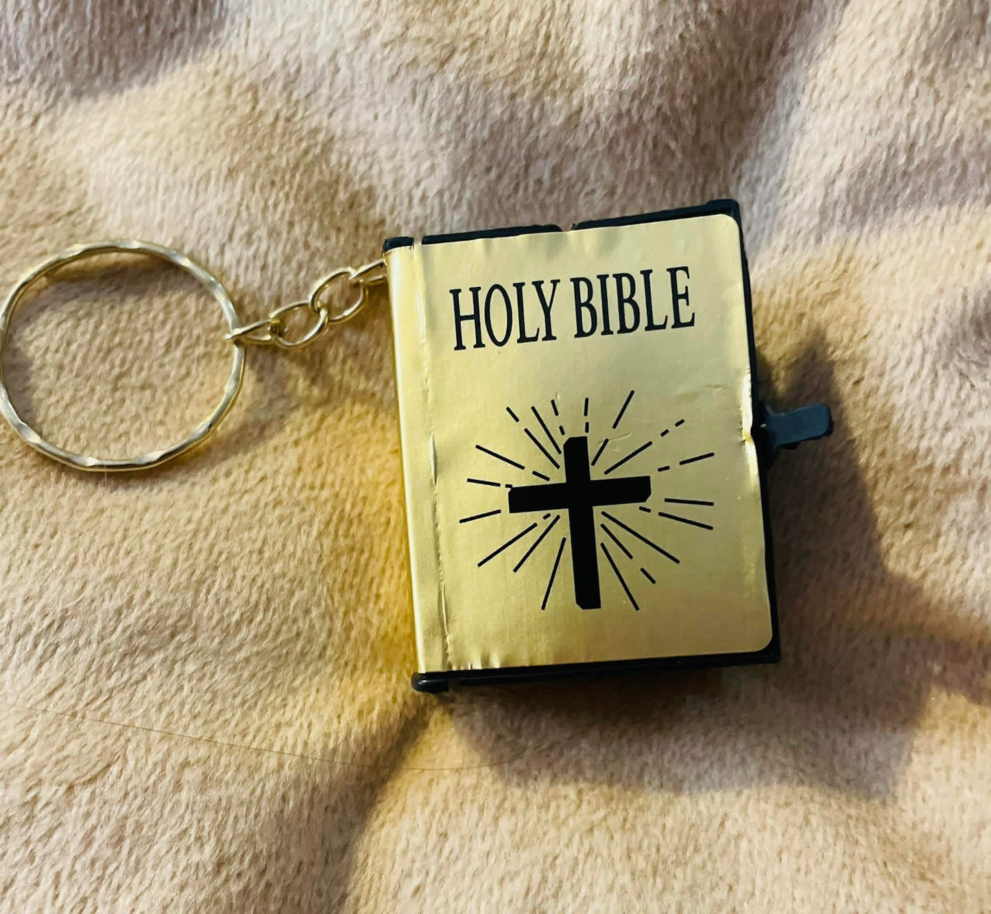 Miniature Holy Bible Keychain - Gold and Black Working Micro-Book Charm with Cross Design