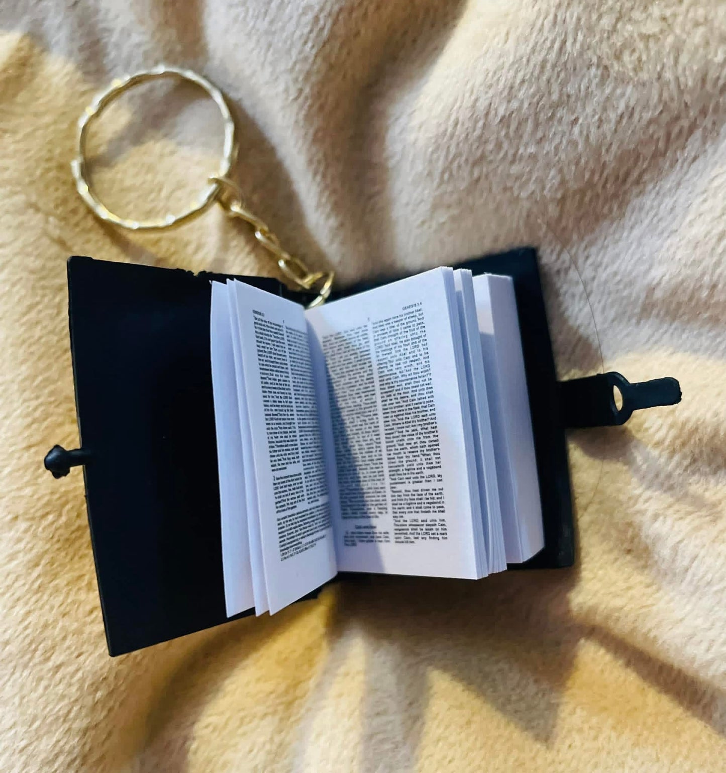 Miniature Holy Bible Keychain - Gold and Black Working Micro-Book Charm with Cross Design