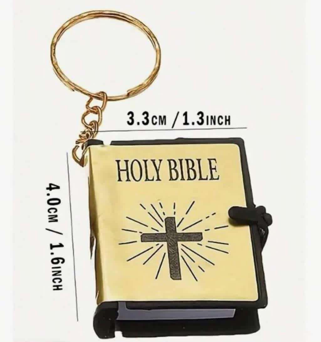 Miniature Holy Bible Keychain - Gold and Black Working Micro-Book Charm with Cross Design