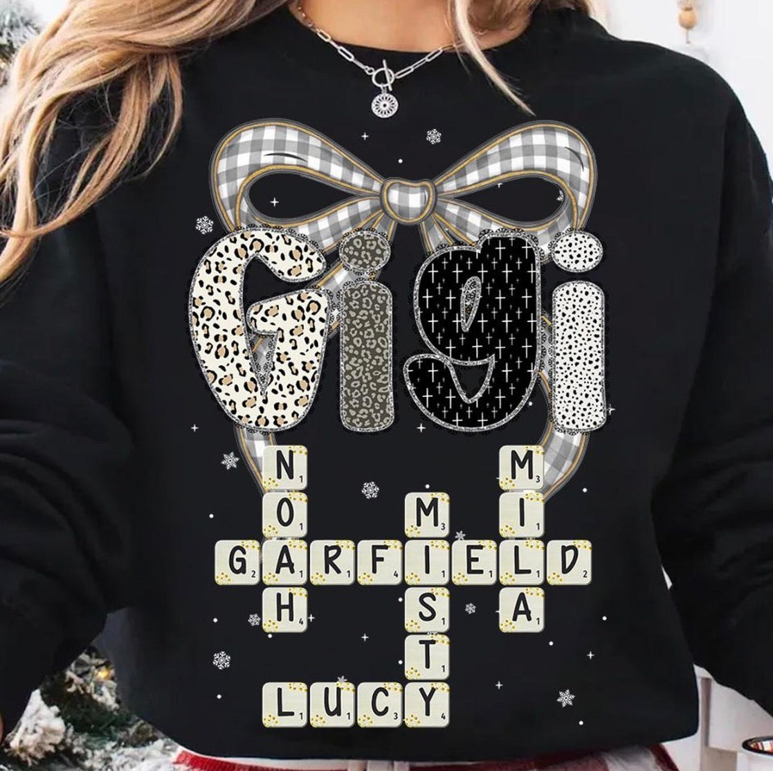 Custom Mom Shirt, Personalized Crossword Shirt, Mama Nana Gigi Shirt, Family Name Shirt, Custom Gift for Mom, Holiday Shirt