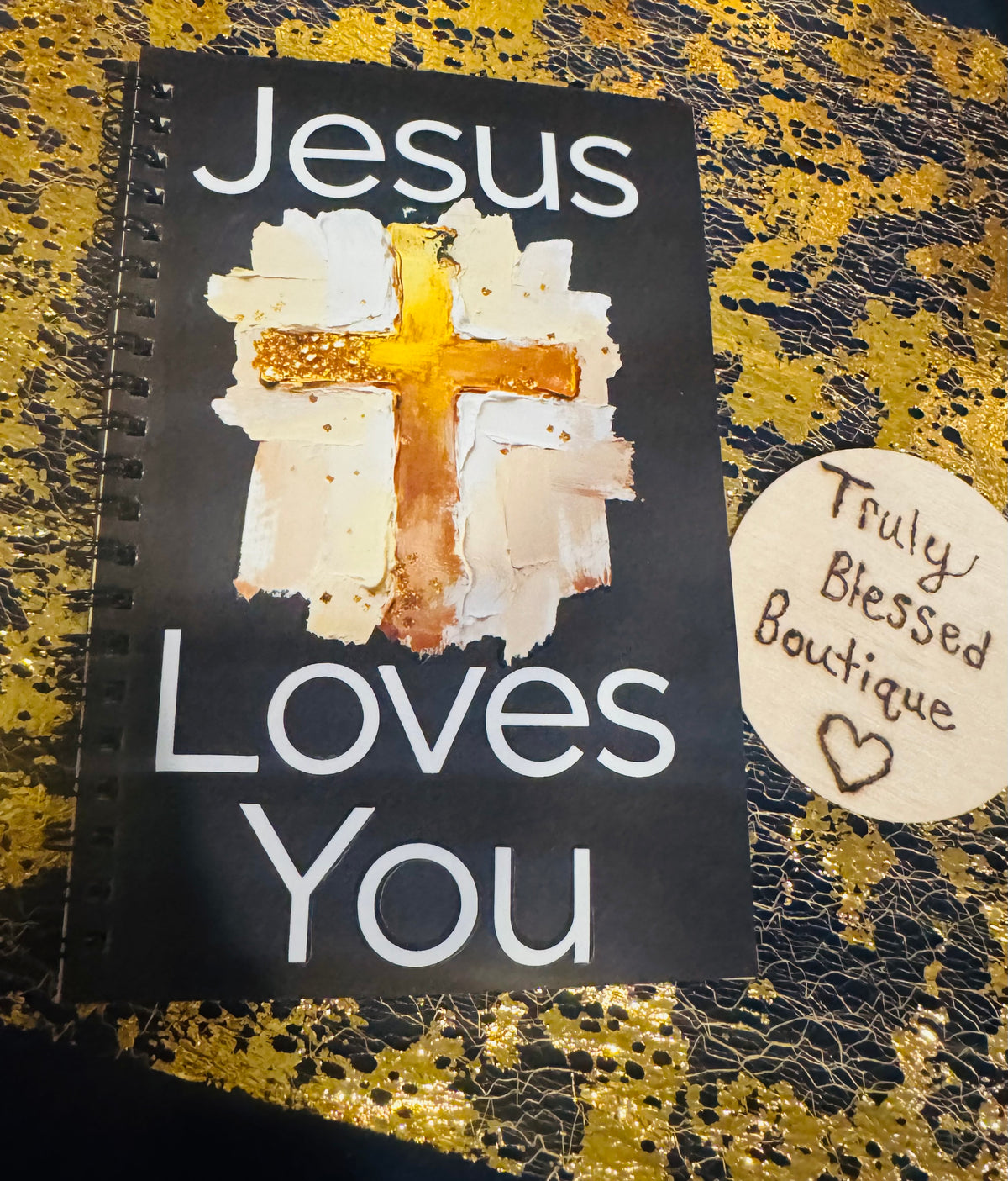 Jesus Loves You Gold Cross Handmade NoteBook
