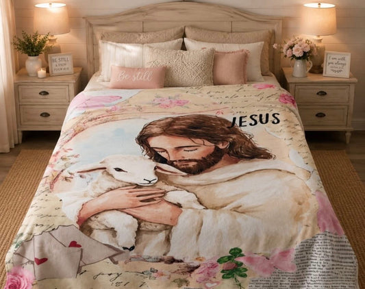 Jesus & Lamb Plush Blanket  80” x 60”
