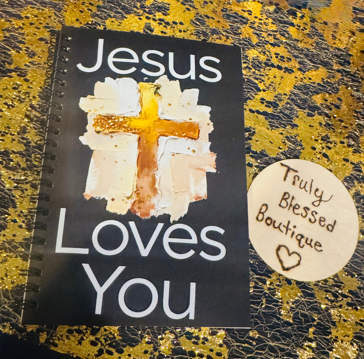 Jesus Loves You Gold Cross Handmade NoteBook
