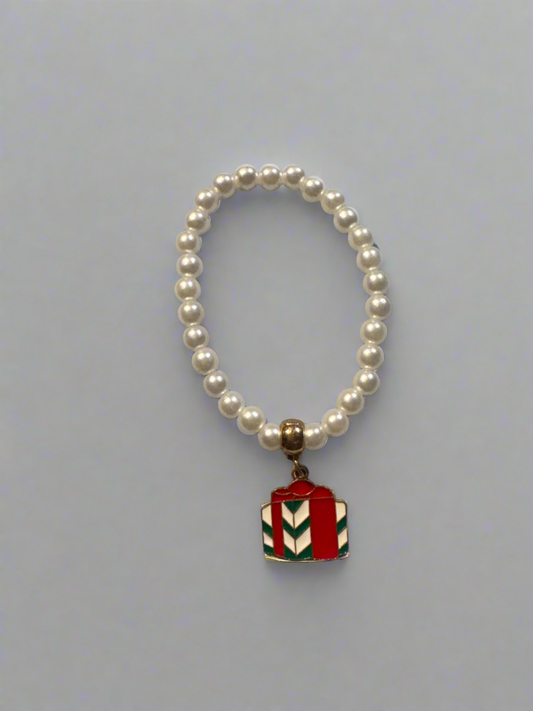 Little Miss Christmas Pearl Charm Bracelet