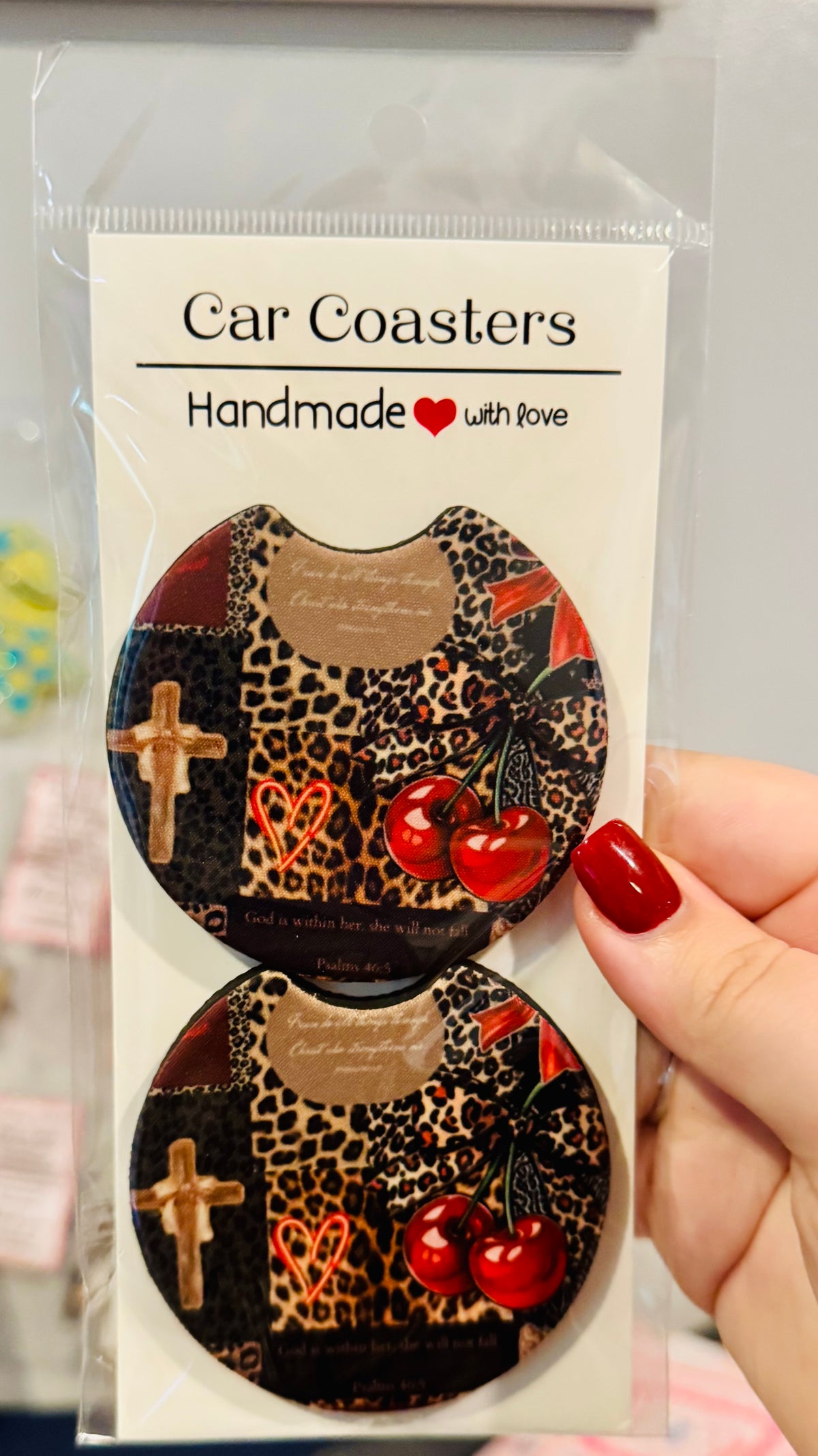 God Is Within Her Car Coaster Set