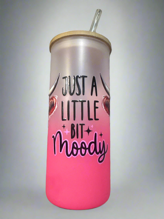 "Just A Little Bit Moody" Cow Tumbler with Bamboo Lid & Bubblegum Design