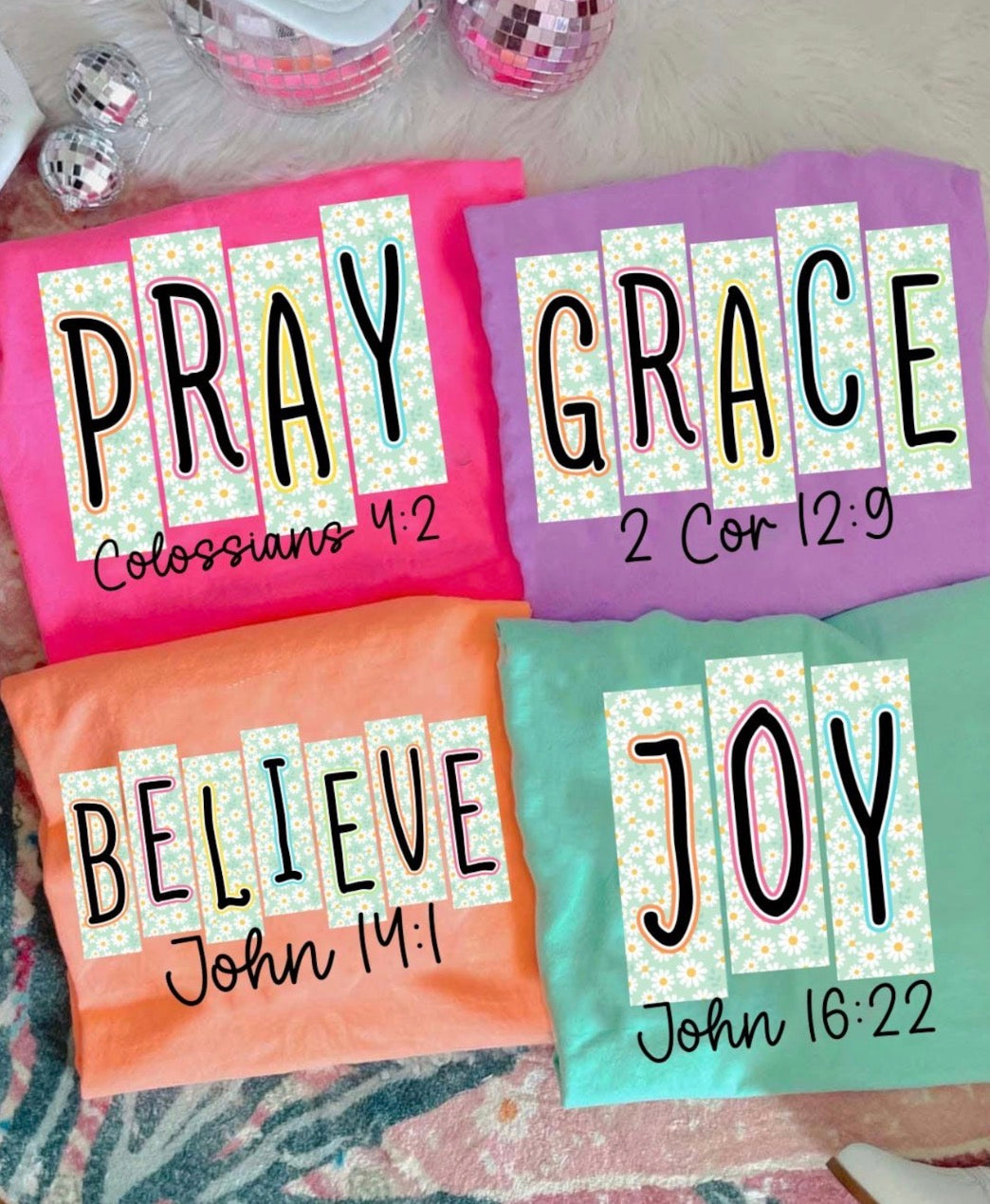 Faith Word Comfort Colors Tee | Pray • Grace • Believe • Joy