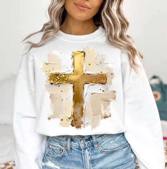 Christian Cross Sweatshirt | Gildan Crewneck | Faith-Based Christian Sweatshirt | Jesus Cross Pullover
