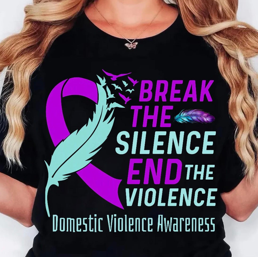 Break the Silence End the Violence Shirt – Domestic Violence Awareness Purple Ribbon Shirt – Support Survivors Tee