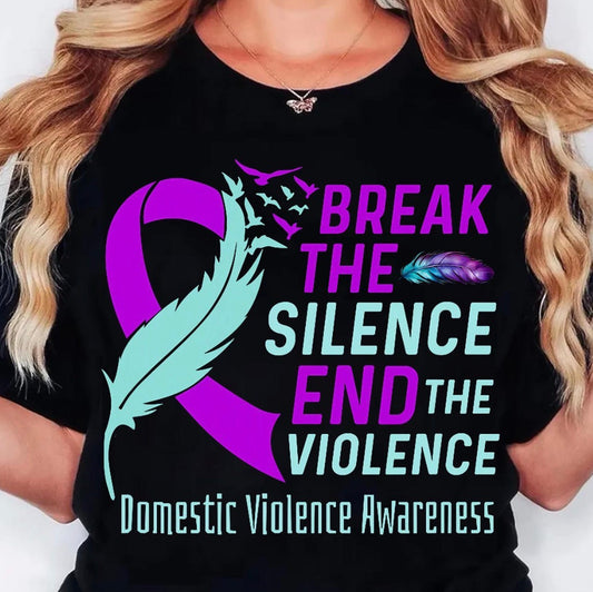 Break the Silence End the Violence Shirt – Domestic Violence Awareness Purple Ribbon Shirt – Support Survivors Tee