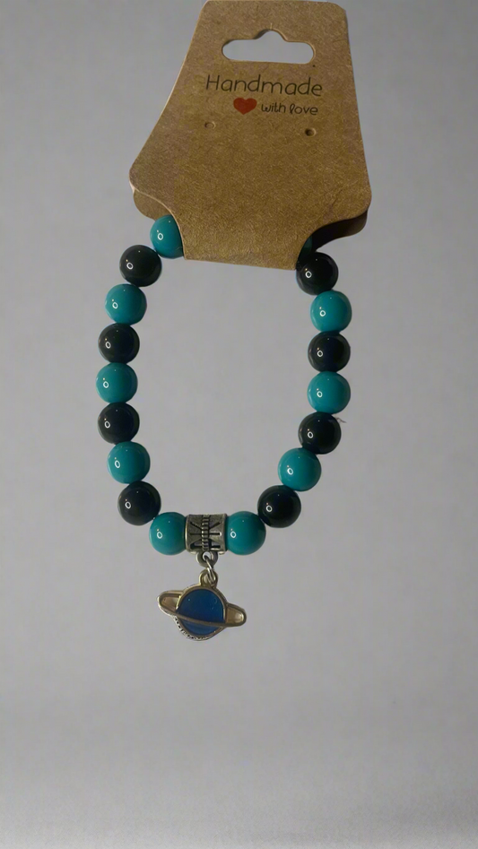 Cosmic Turquoise & Black Planet Charm Bracelet | Galaxy Inspired Jewelry