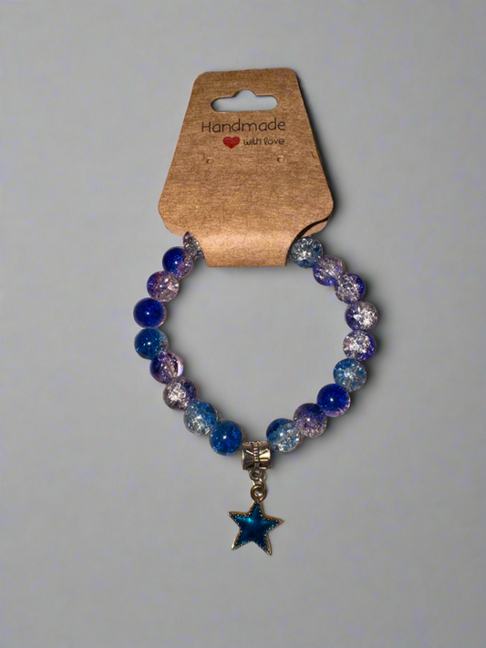 Deep Sea Blue Star Charm Beaded Bracelet