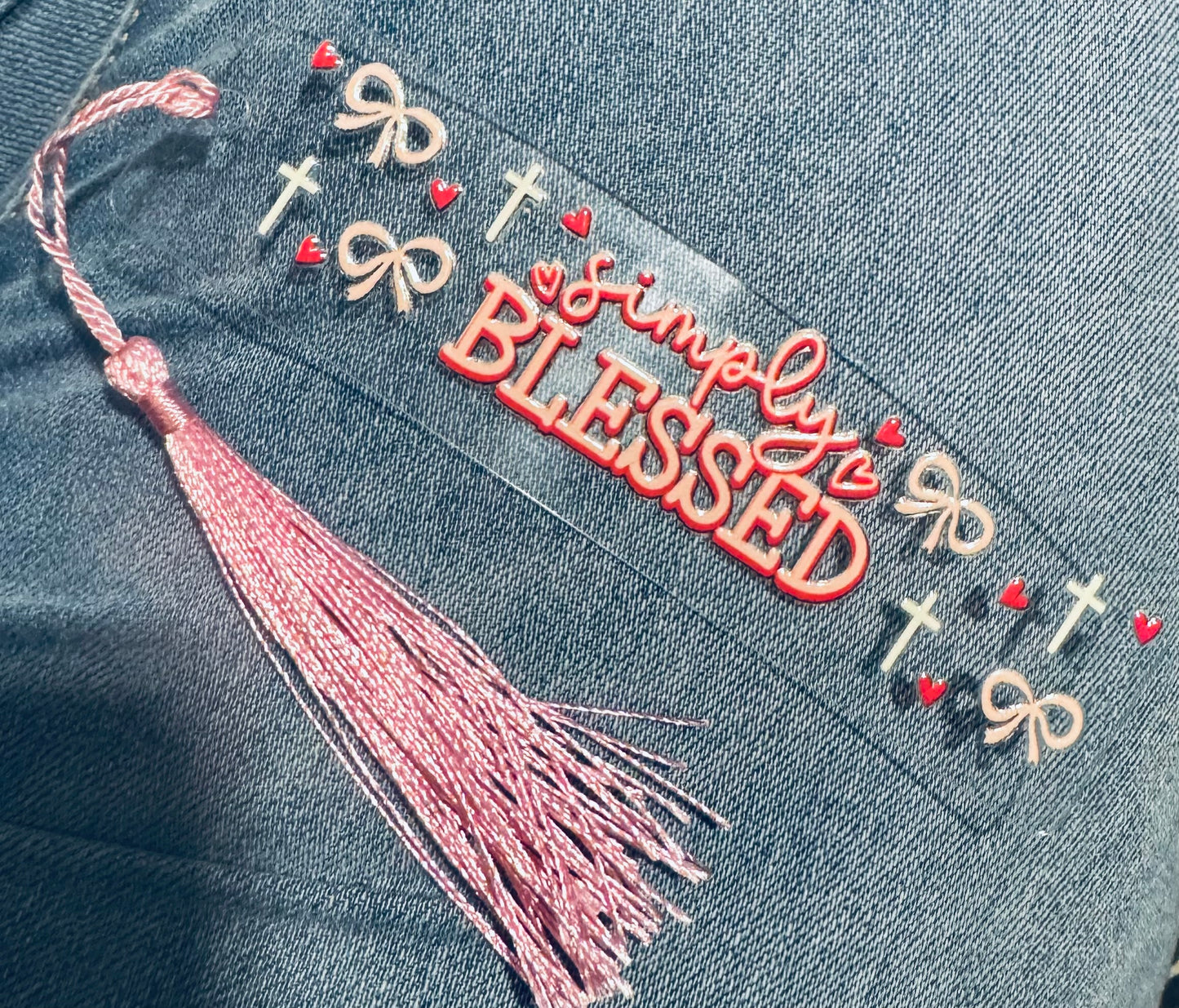 "Simply Blessed" Acrylic Bookmark with Pink Tassel | Faith & Gratitude Gift