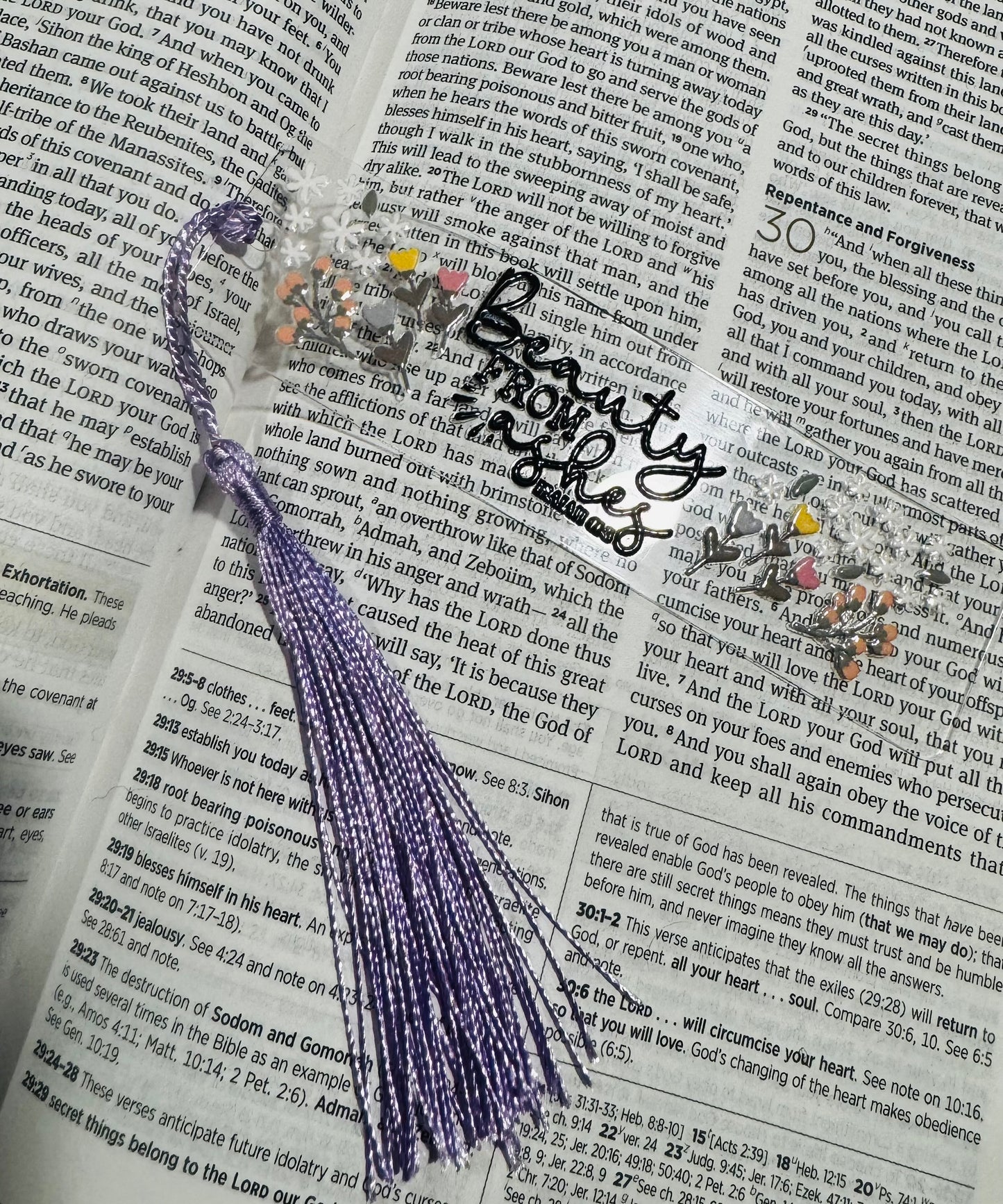 "Beauty From Ashes" Inspirational Acrylic Bookmark (Isaiah 61:3)