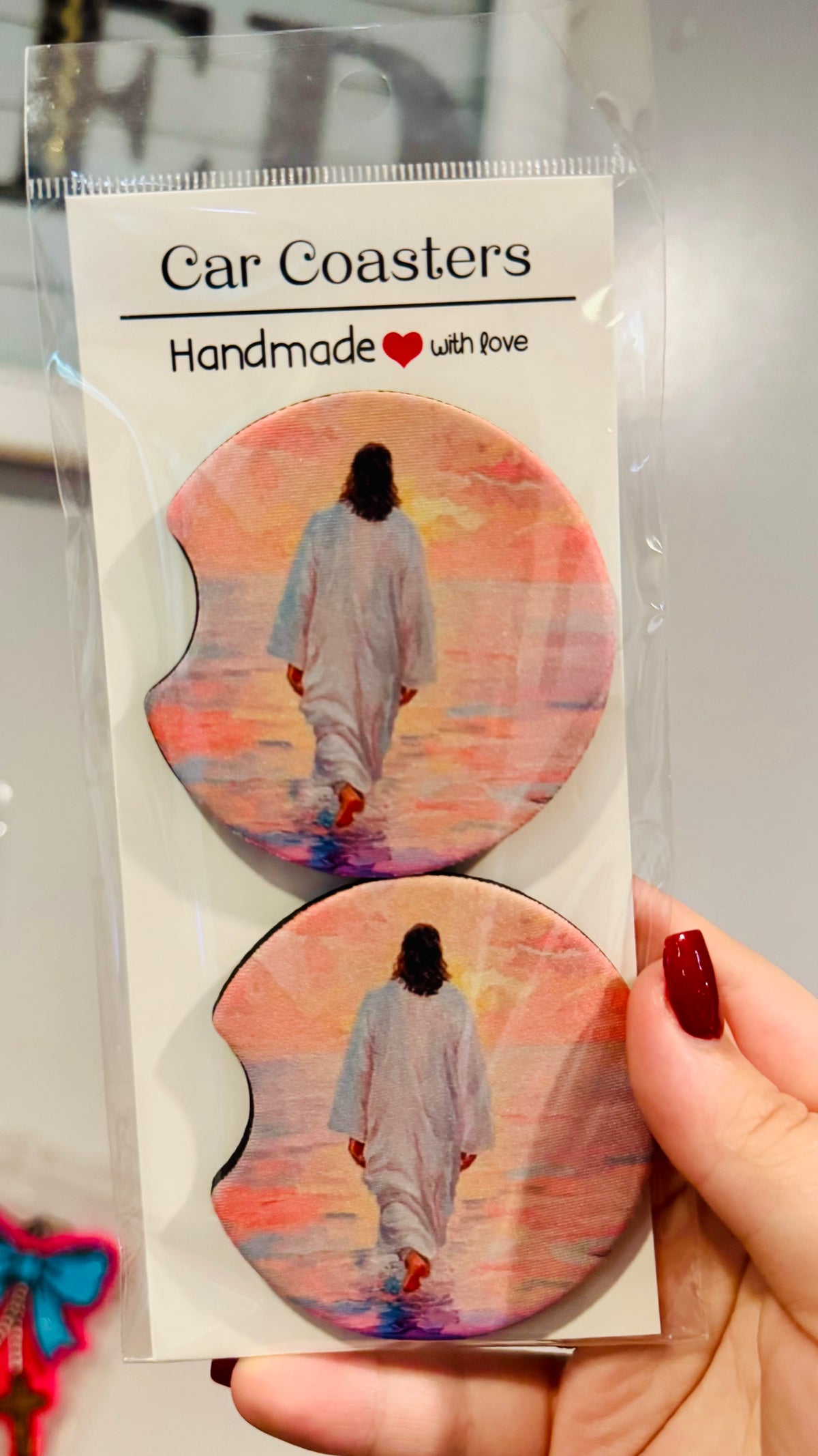 Jesus Walking On Water Car Coaster Set