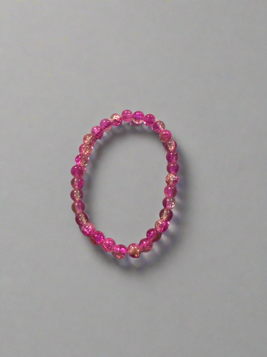Fuchsia Dream Crackle Bead Stretch Bracelet (small wrist)