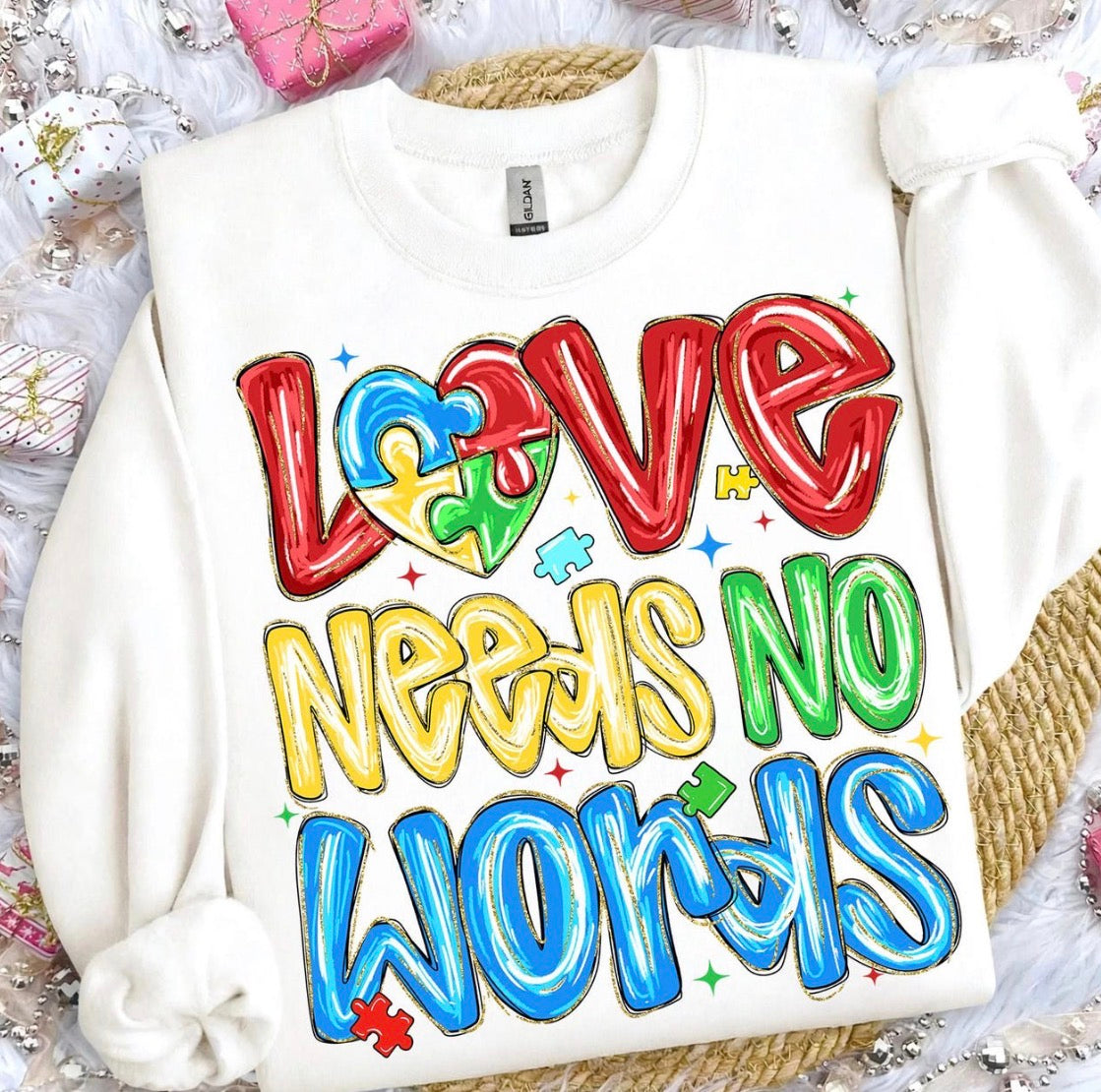 Love Needs No Words Shirt | Autism Awareness Christian Graphic Tee | Faith Based Apparel