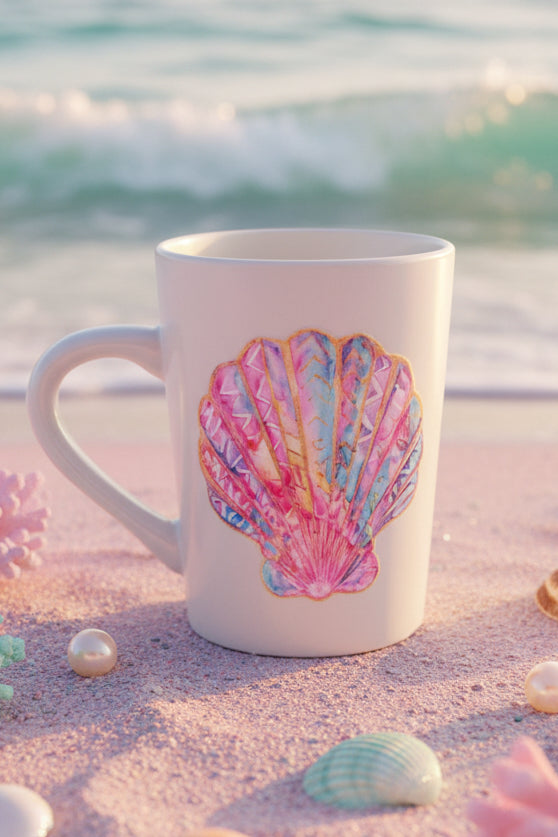 Watercolor Seashell 14oz UV DTF Wrapped Mug – Truly Blessed Boutique 🤍