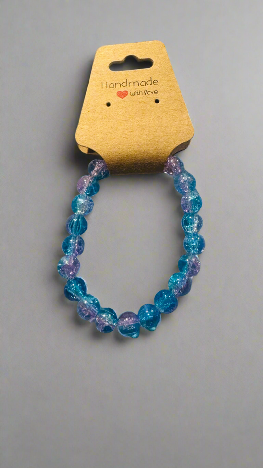 Ice Queen Sparkle Beaded Bracelet | Blue & Purple Crackle Stretch Jewelry