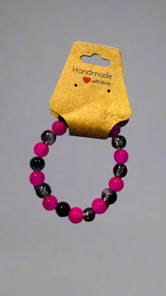 Pink & Black Sparkle little girl Beaded Bracelet