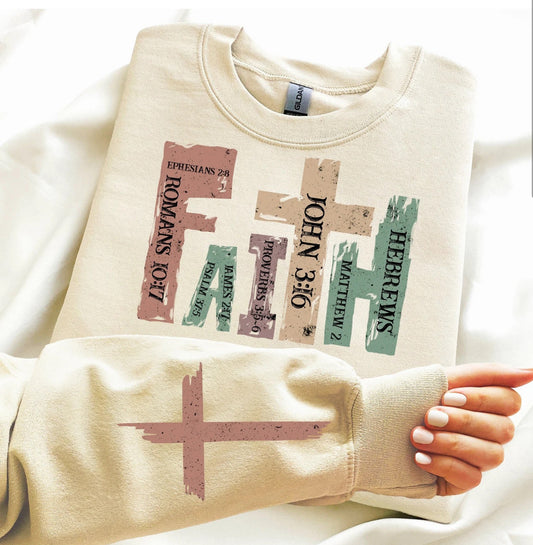 "FAITH" Bible Verse Cross Distressed Sweatshirt Pre-Order