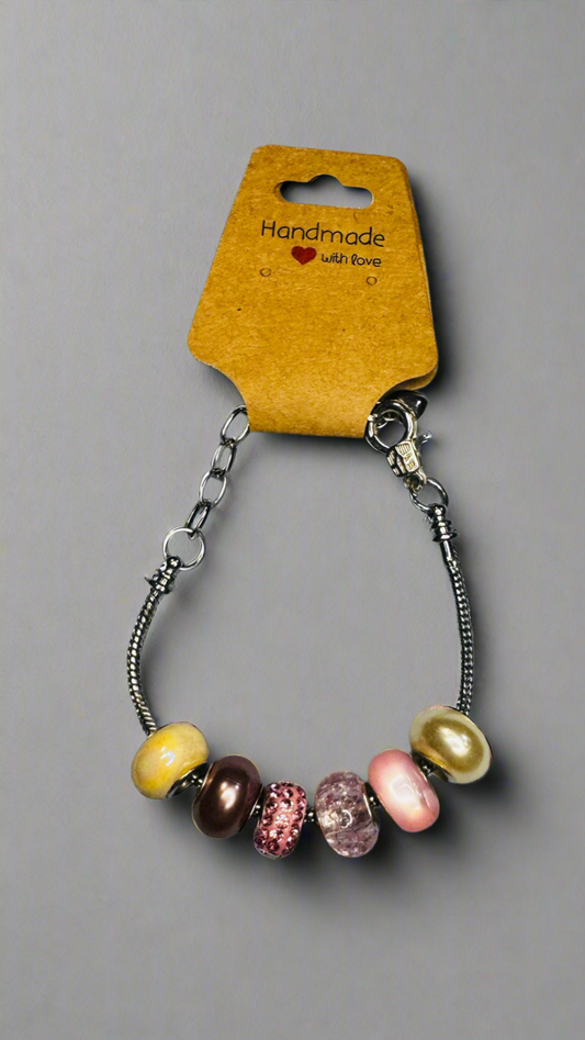 Vintage Chic Barrel Bead Charm Bracelet