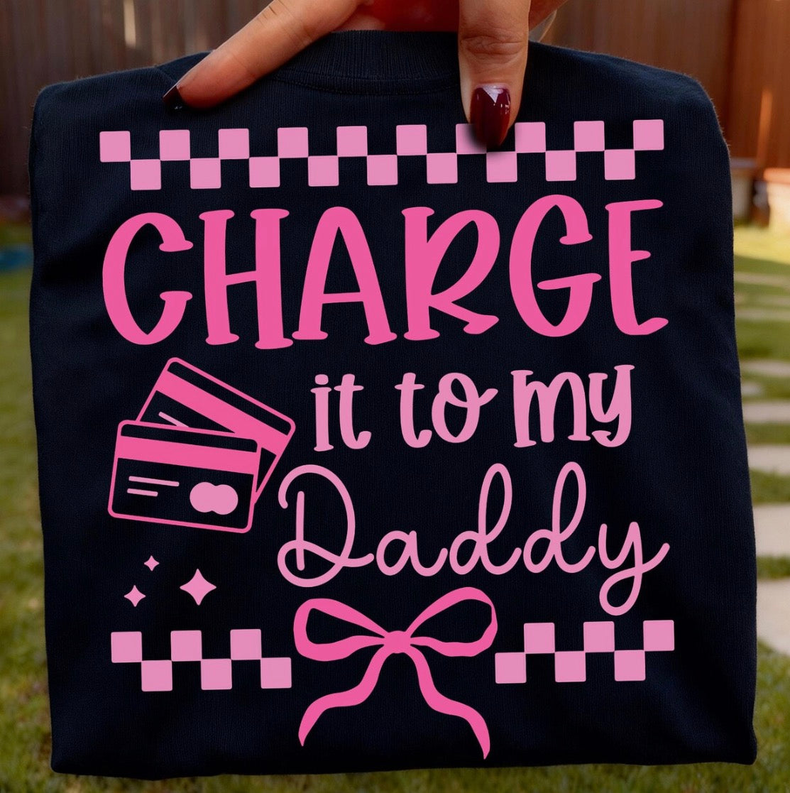 Charge It To My Daddy Graphic Tee | Funny Coquette Kids Shirt | Trendy Girls Boutique Tee