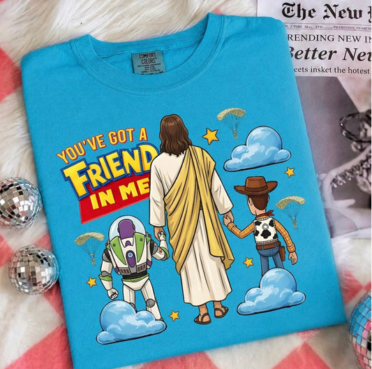 Christian Toy Story Inspired Youth Comfort Colors T-Shirt | You’ve Got a Friend in Me Jesus Shirt | Kids Christian Graphic Tee | Faith Based Youth Tee