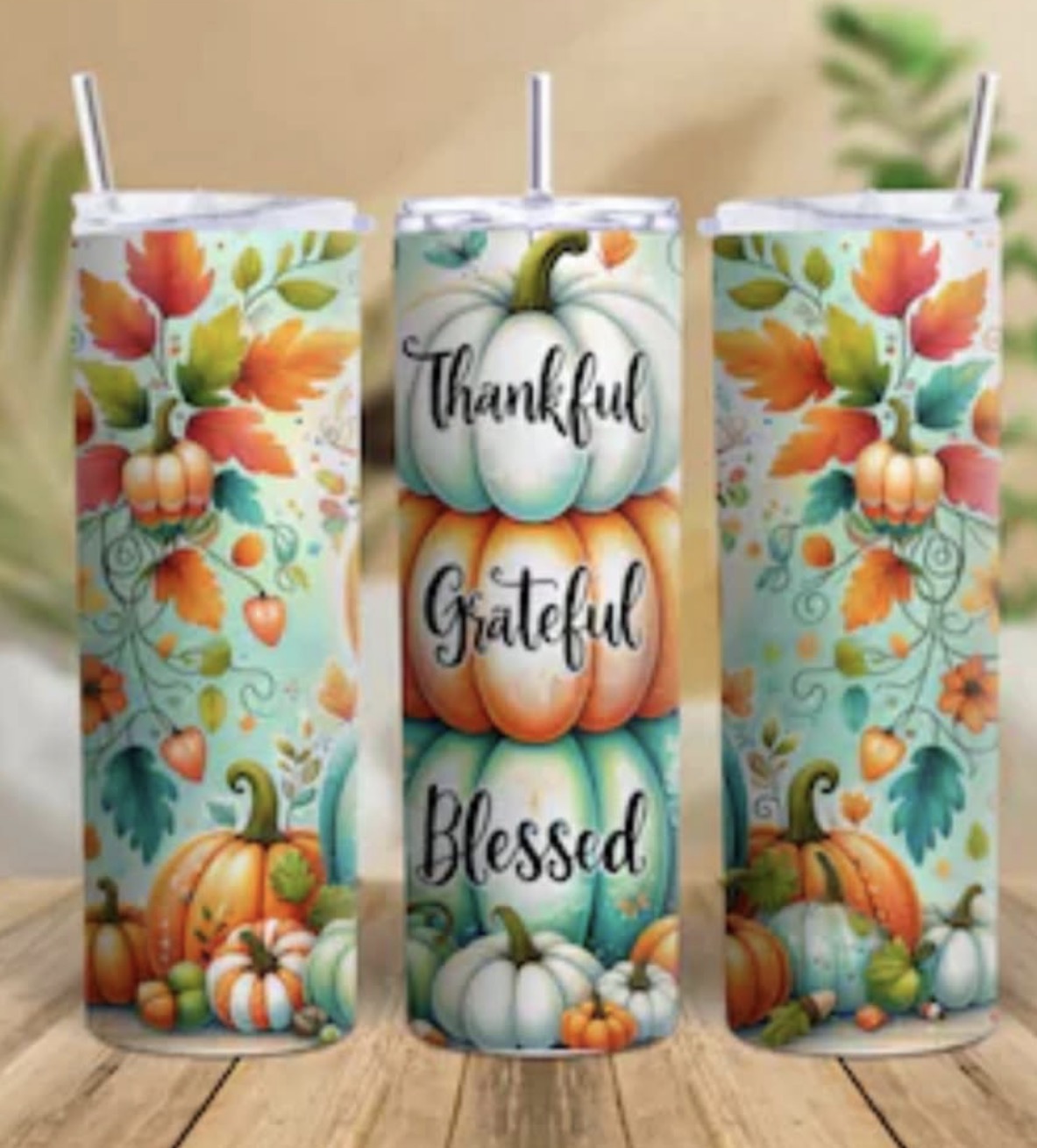 Thankful, Grateful, Blessed Fall Tumbler