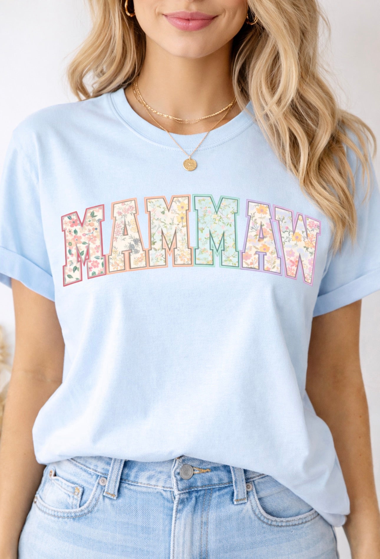 MAMMAW Floral Graphic Tee – Pastel Vintage Style Shirt | Comfort Colors & Gildan Options