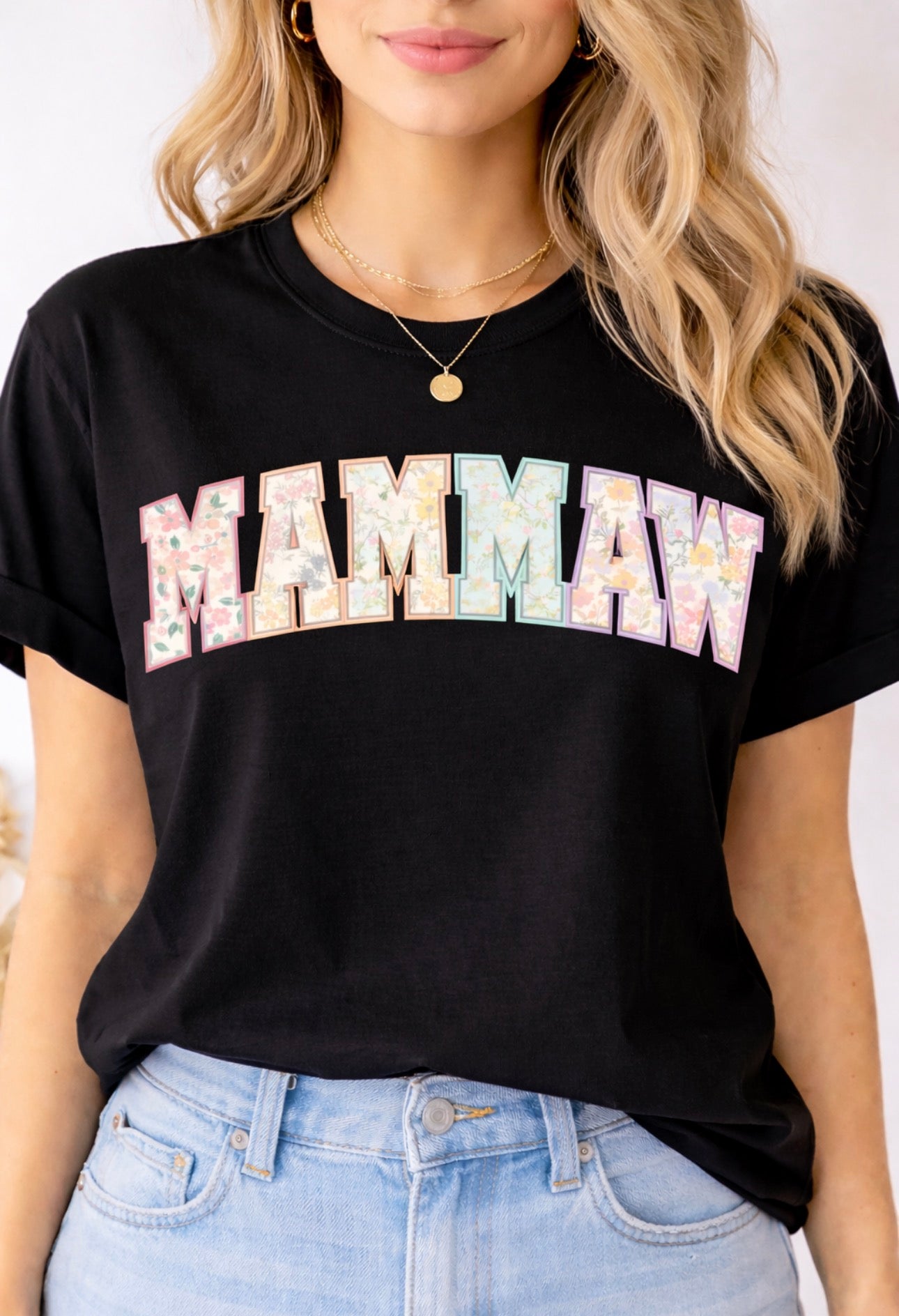 MAMMAW Floral Graphic Tee – Pastel Vintage Style Shirt | Comfort Colors & Gildan Options