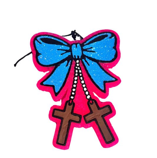 Cross With Bows Freshie Mahogany Teakwood