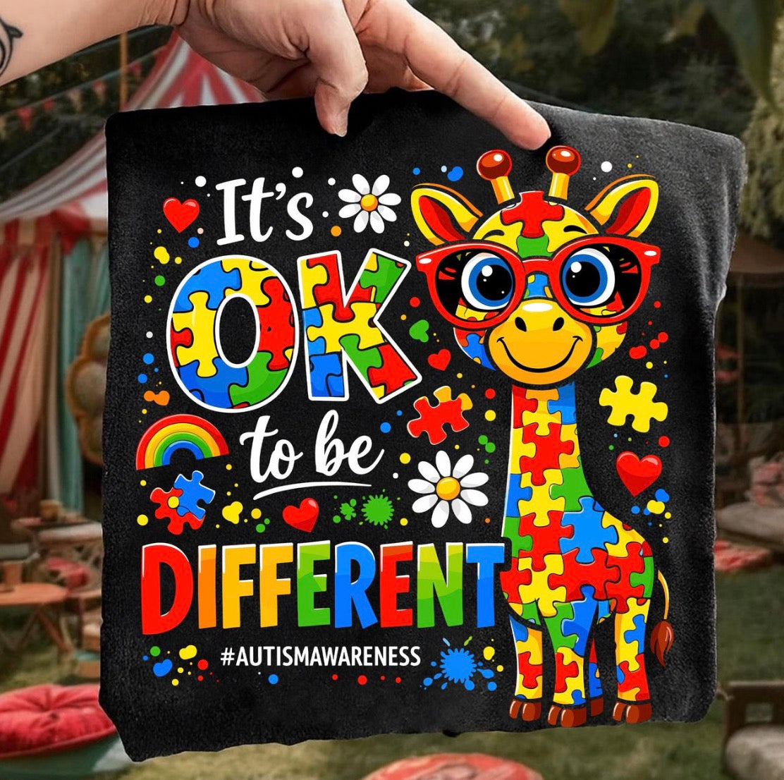 It’s OK to Be Different Shirt – Autism Awareness Giraffe Tee – Kids Autism Shirt – Puzzle Graphic Shirt