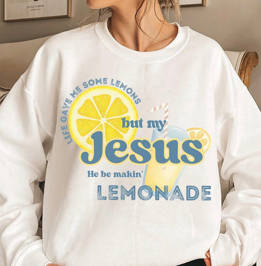 Life Gave Me Lemons Jesus Made Lemonade Sweatshirt - Christian Crewneck - Faith Based Aesthetic Pullover - Religious Gift for Women - Gildan 18000