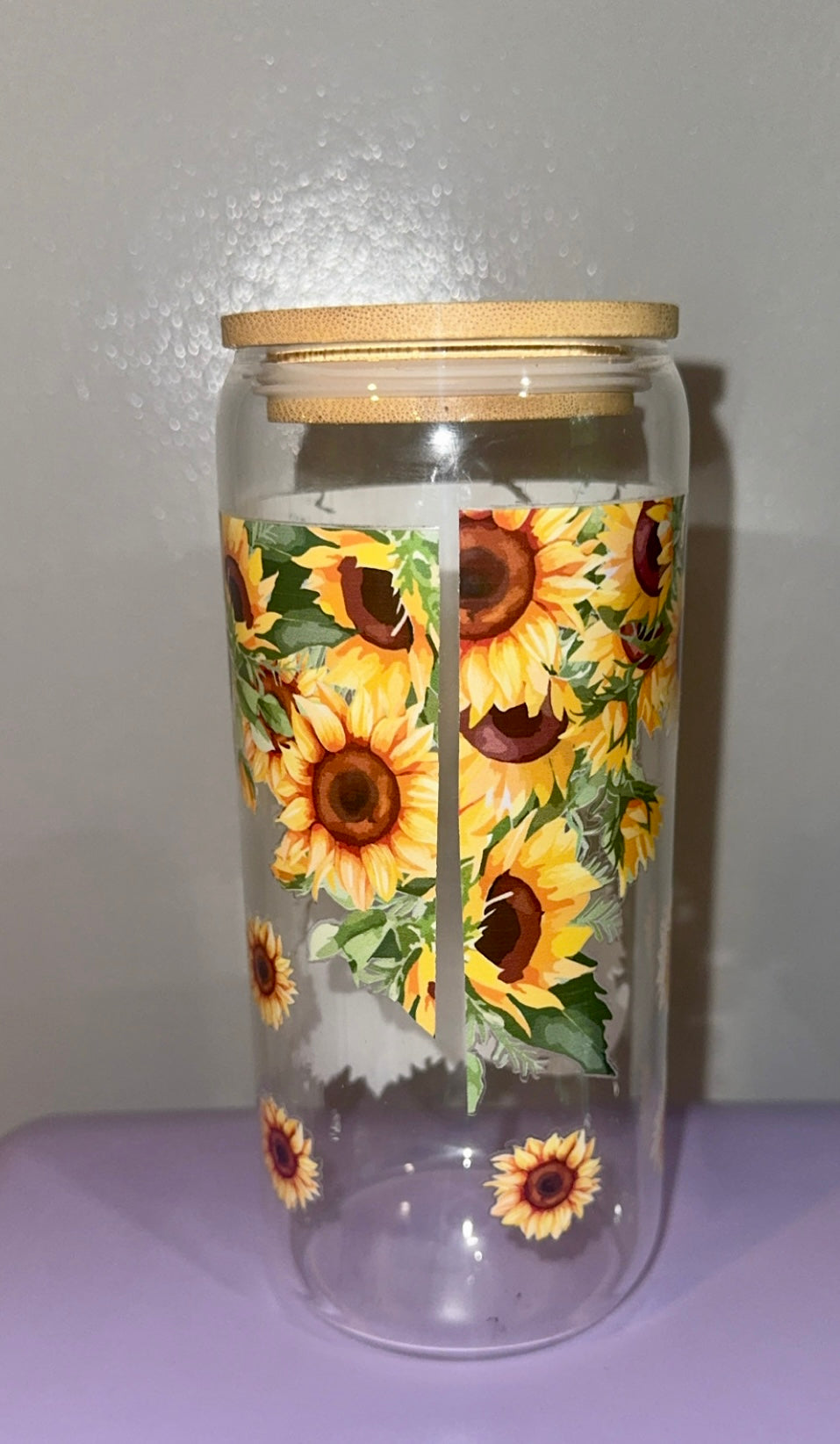 🌻 Highland Cow Sunflower Glass Can Cup | Bamboo Lid