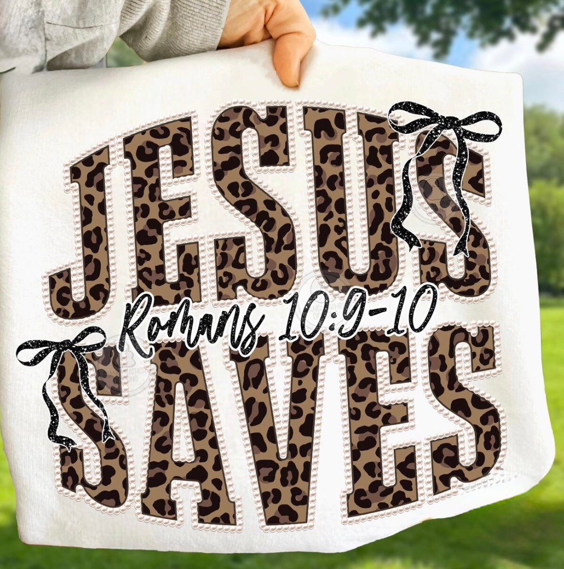 Jesus Saves Christian Leopard Print Tee | Romans 10:9-10