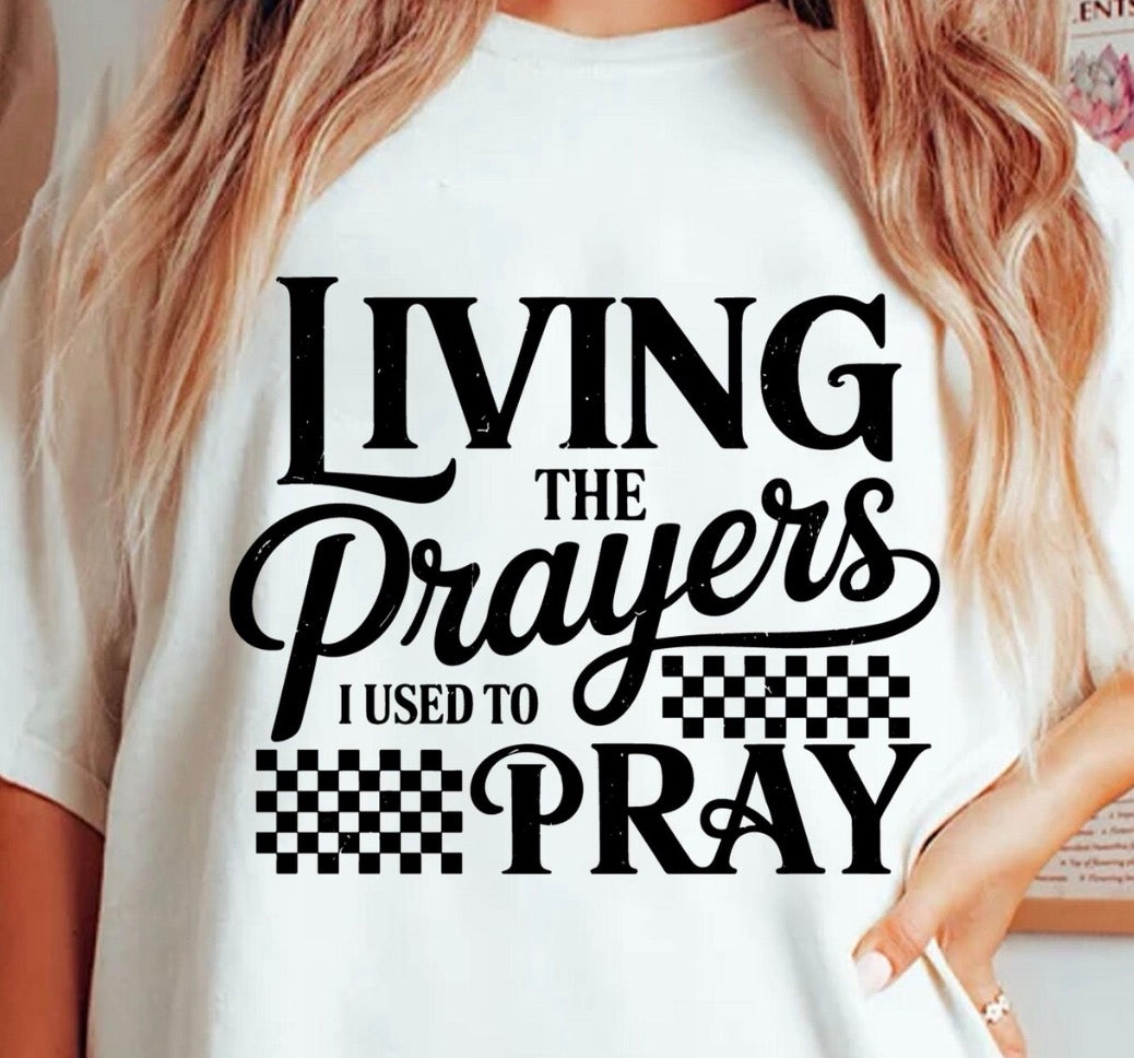 Living the Prayers I Used to Pray T-Shirt - Christian Graphic Tee - Faith-Based Testimony Shirt - Religious Gift for Her - Gildan Heavy Cotton